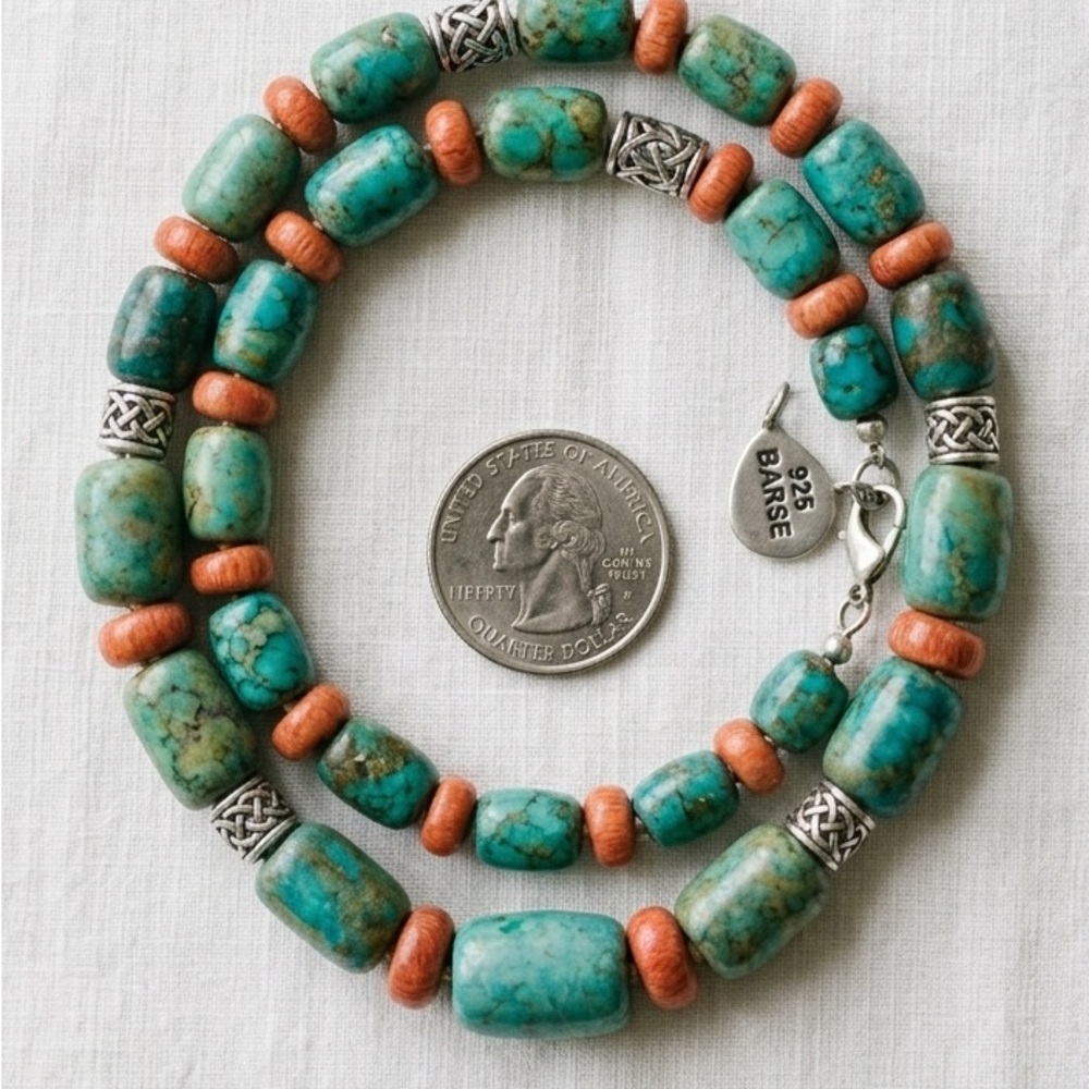 Studio Barse 925 Turquoise & Coral Statement Necklace | Celtic Knotwork | Signed - Picture 3 of 7
